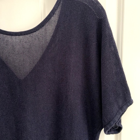 Talbots Sweaters - Talbots Sheer Mesh Open Knit LINEN Sweater Top Navy Blue Women sz L